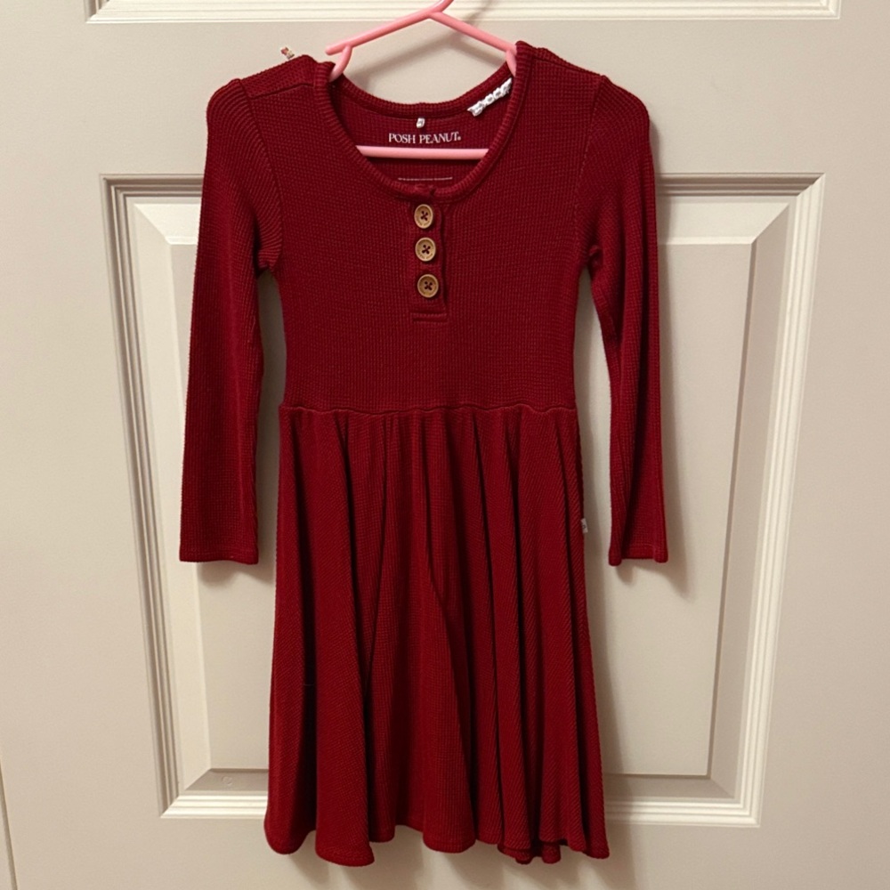 Posh Peanut Burgundy Buttoned Kids Dress